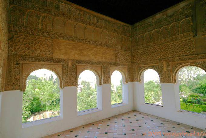 Palacio del Generalife. Mirador del oeste del patio de la acequia, Alhambra nazarí de Granada - España