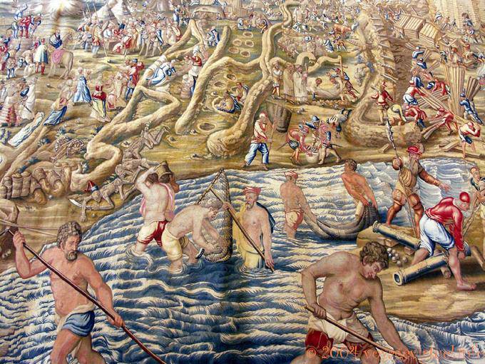 Tabla escena de la pesca y de la guerra, Sevilla Alcázar - España