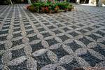 Guijarros detalladas del suelo del patio del Palacio de Viana, Córdoba, España.