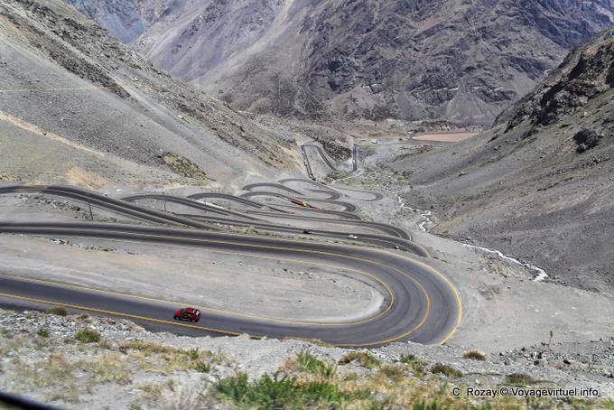 Vertiginosa sucesión de cordones, carretera frontera Argentina-Chile después - Argentina