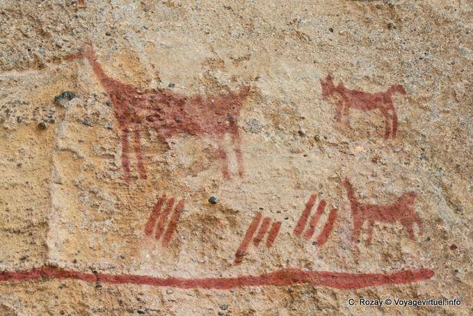 Guanaco en el arte rupestre, pinturas rupestres de los indios tehuelches Walichu - Argentina