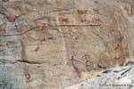 Fresco antiguo, pinturas rupestres tehuelches indios Walichu, Argentina.
