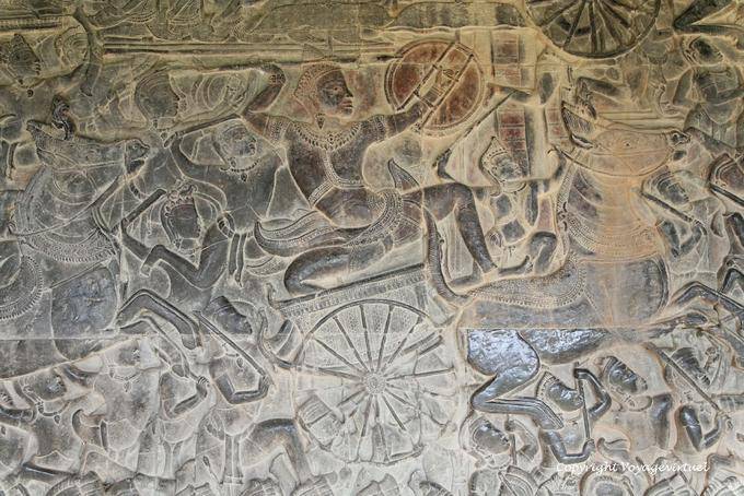 Detalle de la batalla de Kurukshetra, West Gallery, Angkor, Camboya