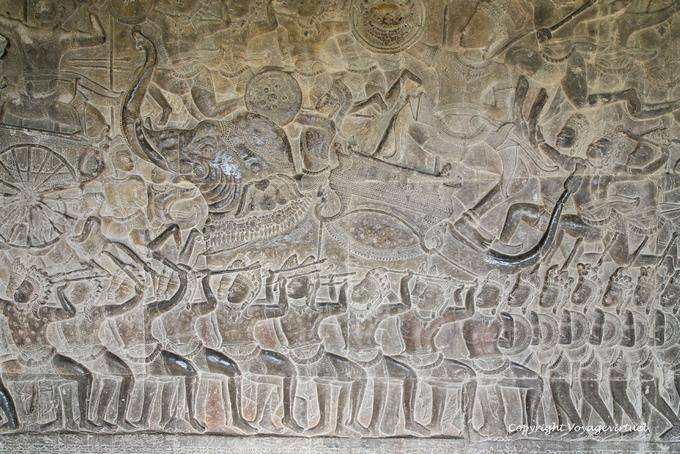 Bhima en su guerra elefante palanquín, bajo relieve, Angkor Wat, Angkor, Camboya