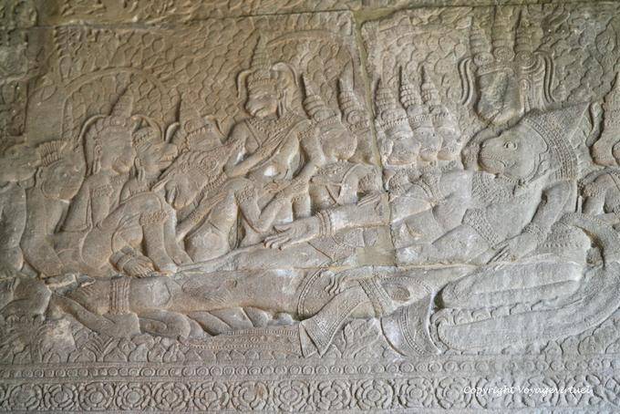 Muerte Valli, muerto por Rama, con el apoyo de su esposa Tara, Ramayana, Angkor Wat, Angkor, Camboya