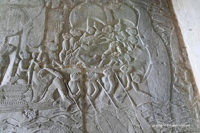 Fin del fresco del batir del océano de leche, Angkor Wat, Angkor, Camboya