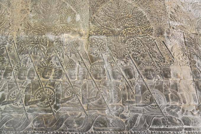 Desfile de soldados, militar Suryavarman II, fresco, Angkor Wat, Angkor, Camboya