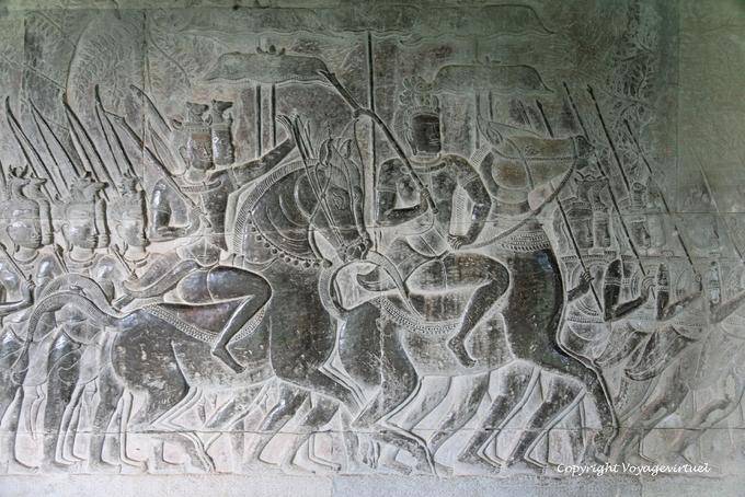 Jinetes en sus monturas, Desfile Galería de Historia, Angkor Wat, Angkor, Camboya