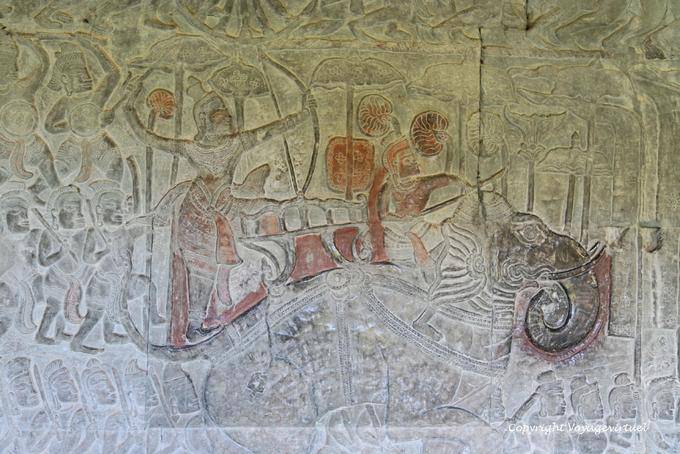 Archer en elefante pintado bajo relieve, Angkor Wat, Angkor, Camboya