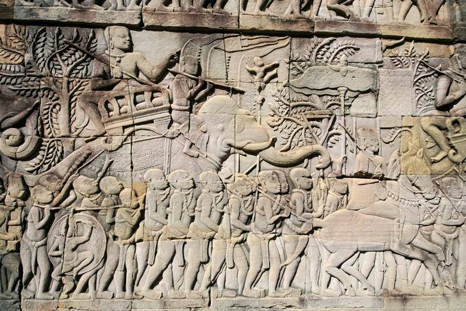 Khmer ejército en marcha Bayon Angkor Thom, Angkor, Camboya