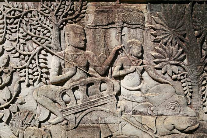 Close-up en el alivio de Bayon Angkor Thom, Angkor, Camboya