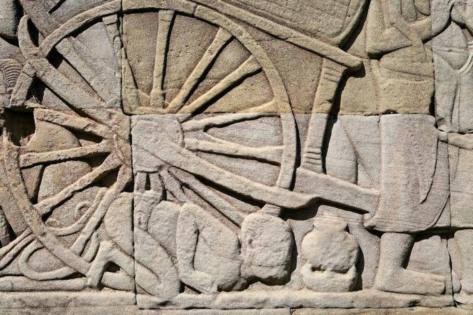 Aliento de detalle de socorro cocinar Bayon Angkor Thom, Angkor, Camboya