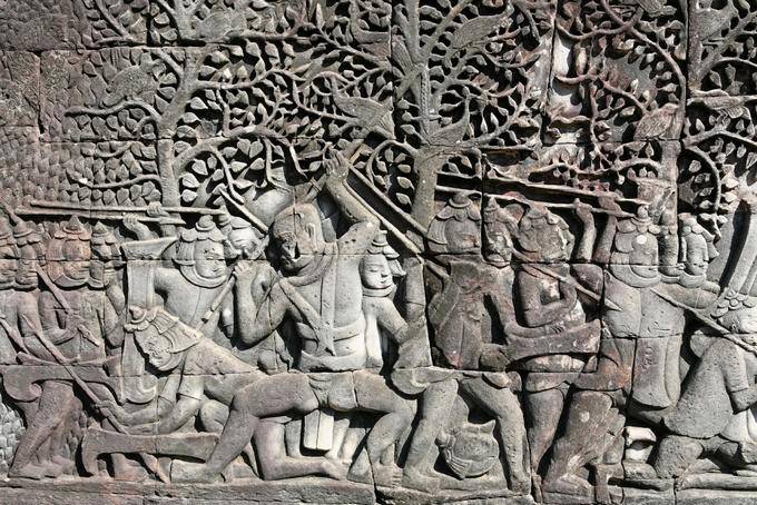 Detalle Guerrero (bajo relieve) Bayon Angkor Thom, Angkor, Camboya