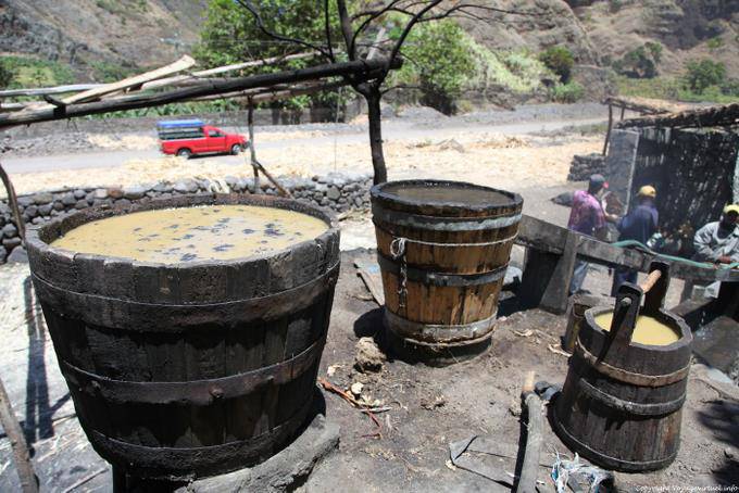 Pasos en la preparación de grogue, Santo Antão, Lombo Pico Xoxo - Cabo Verde
