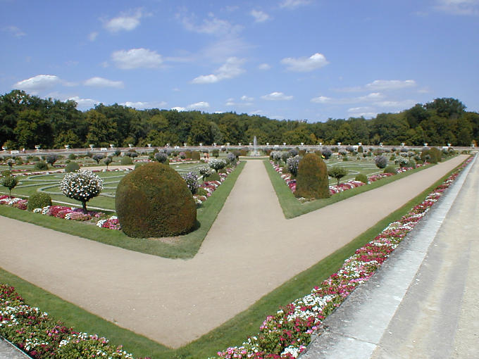 Perspectiva Diana jardín, Chenonceau, Francia.