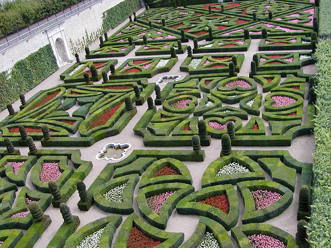 Jardín ornamental, jardines amor, Villandry, Francia.