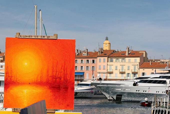 Saint-Tropez, pintura solar en el puerto, Provence, Francia