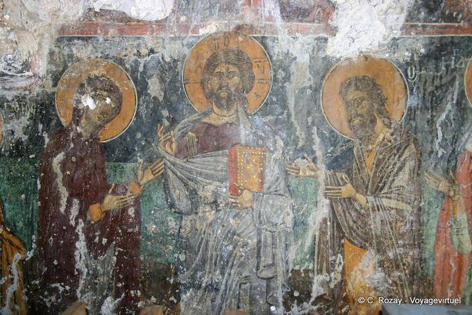 Antiguo fresco de Jesús y sus apóstoles, Agia Paraskevi, Voutas - Creta, Grecia