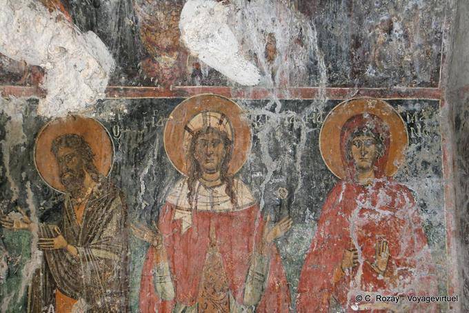 Fragmento del fresco en la iglesia de Agios Paraskevi (viernes) a Voutas, en el camino a Lagkadas (Paleochora) - Creta, Grecia