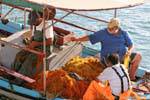 Matala, Redes de la reparación después de la pesca, Creta.