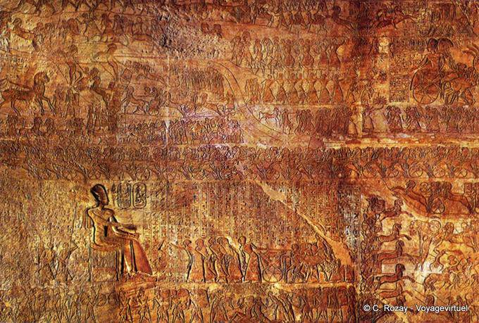 Escena de la batalla de Kadesh contra los hititas, fresco, Abu Simbel - Egipto