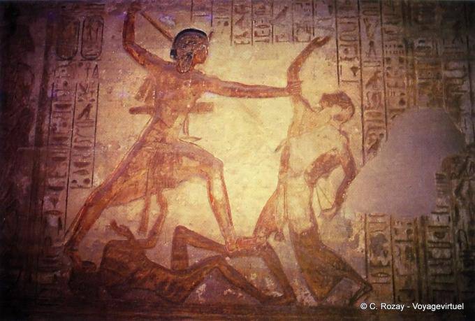 En contra de los hititas, Ramsés pisoteo y matar a los enemigos, Abu Simbel - Egipto