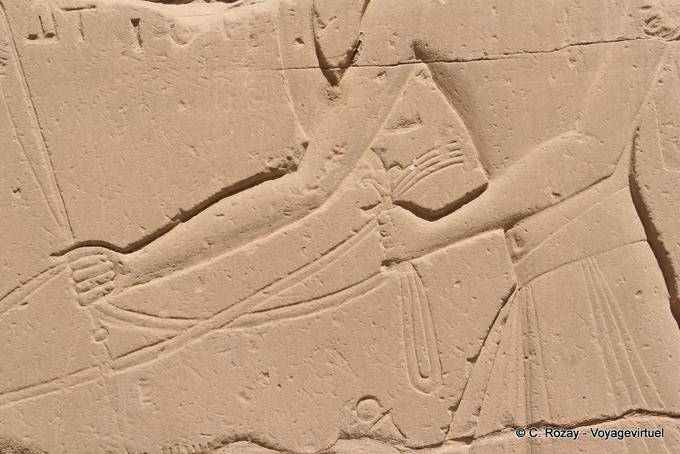 Fragmento del relieve, el brazo que sostiene las riendas, el templo de Karnak - Egipto