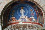 Mural pintado en receso en el camino, el monasterio de La metamorfosis, Meteora, Grecia.
