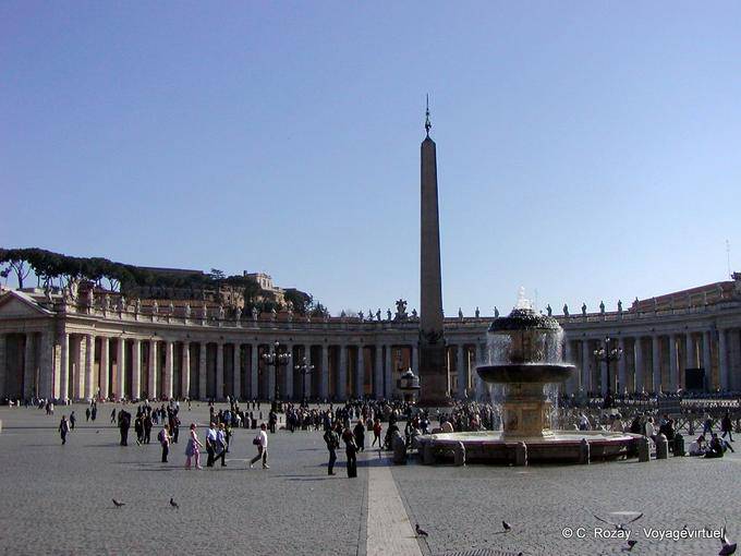 Fuente y obelisco en la Plaza de San Pedro, Roma - Italia