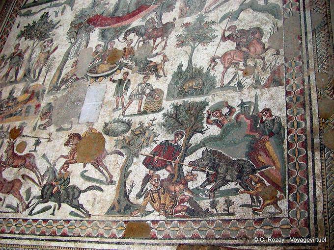 Sala de caza menor caza, mosaico, Villa Casale - Italia