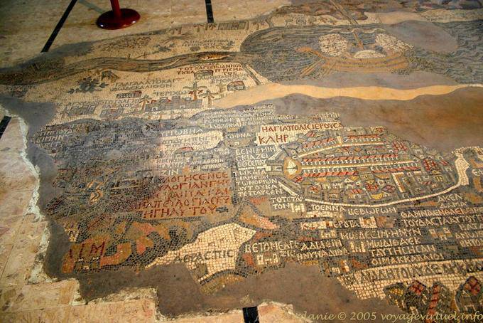 Cartografía de la Tierra Santa y Jerusalén, mapa de Madaba - Jordania