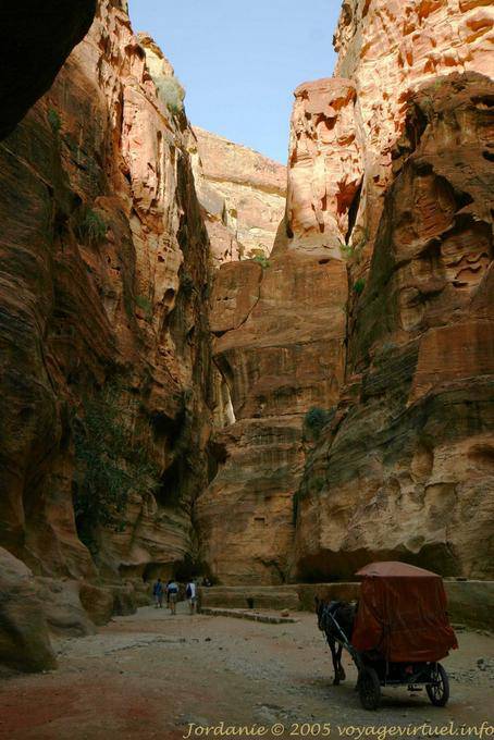 Carro de caballos en los meandros de Siq, Petra - Jordania