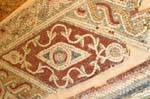 Geometría de los ojos y policromada, mosaico, Madaba, Jordania.