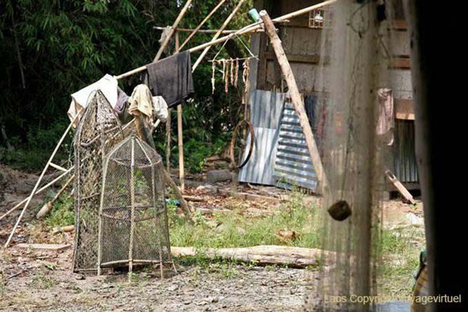 Trampas para la pesca en el Khone Isla Mekong, Laos