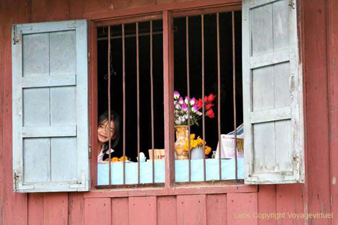 Cuco por la ventana, la isla de Khong, Laos