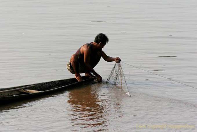 Red de pesca, el Mekong, Laos Sur, Laos