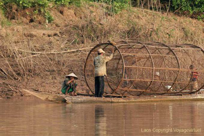 Trampa para peces enormes, Mekong, Laos Sur, Laos
