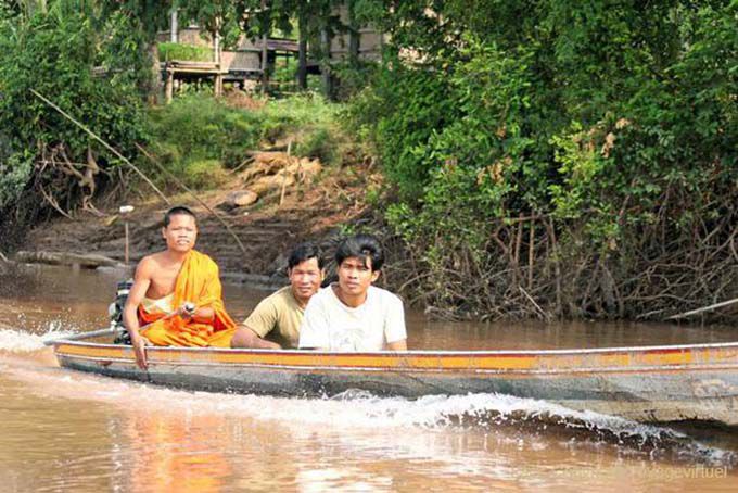 Transporte Monk, Mekong, Laos Sur, Laos