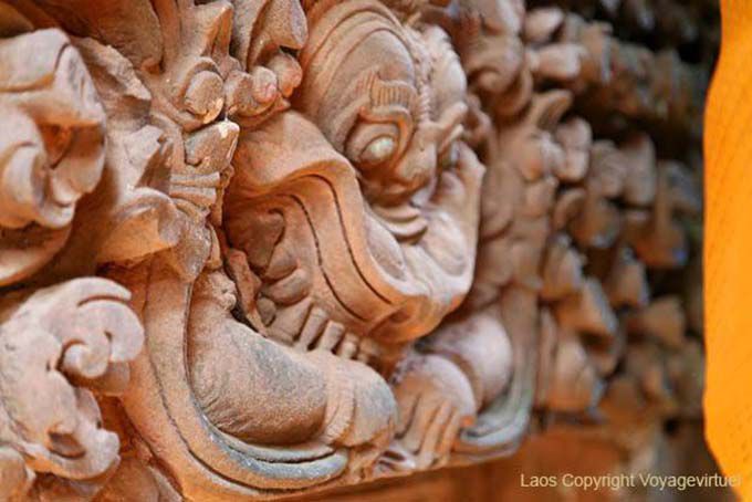 Close-up en decoración, Wat Phu, Laos