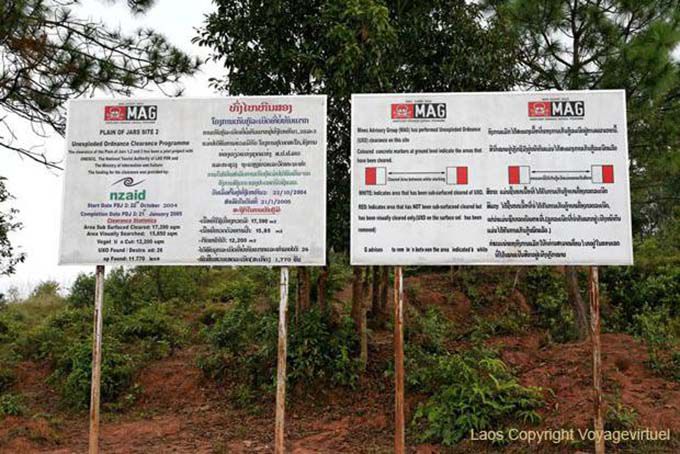 Mapa del sitio 2 y guerra reliquias Llanura de las Jarras Xieng Khouang, Laos