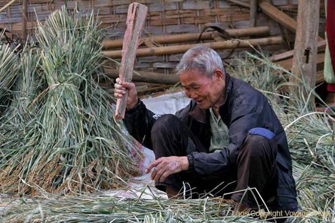 Trilla de cultivos tailandés Dam, Xieng Khouang, Laos