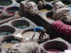 Pisando un tintorero, teñido tradicional, Fez, Marruecos.