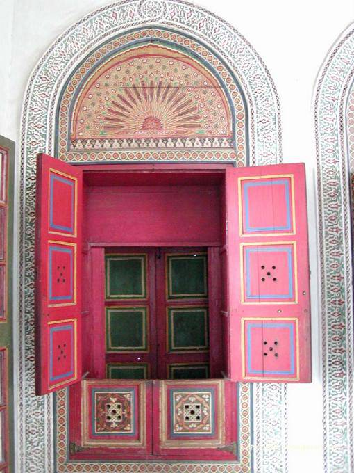 Las puertas dobles francés pintado, Bahia Palace, Marrakech - Marruecos
