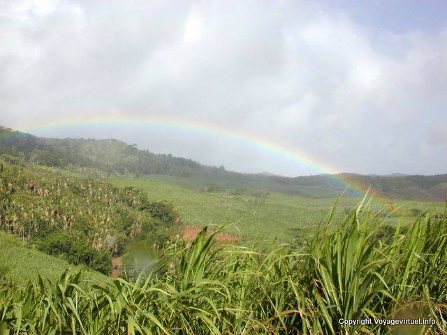Arc-en-ciel en los campos de caña de azúcar, Plaine Champagne, Mauricio.