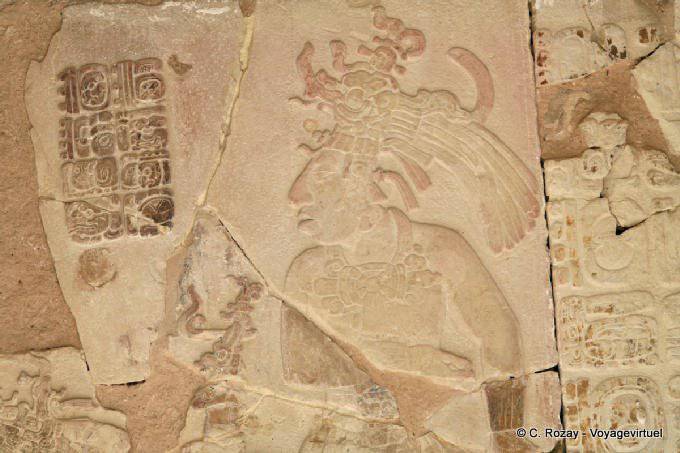 Detalle de un panel de estuco, bajo relieve del Templo XIV, Palenque - Mexico