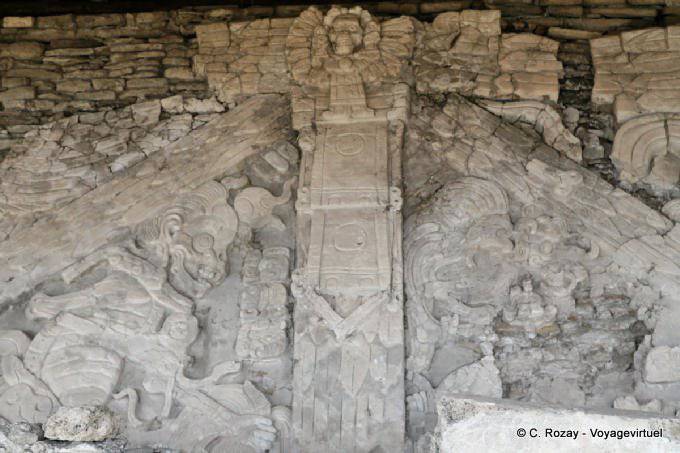 El mito de los Cuatro Soles, los cuatro tiempos cosmológicos experimentado por el mundo, Friso del Sueño Señores Tonina - Mexico