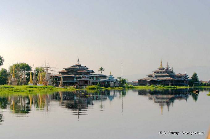 Reflexiones de pagodas, lago Inle - Myanmar (Birmania)