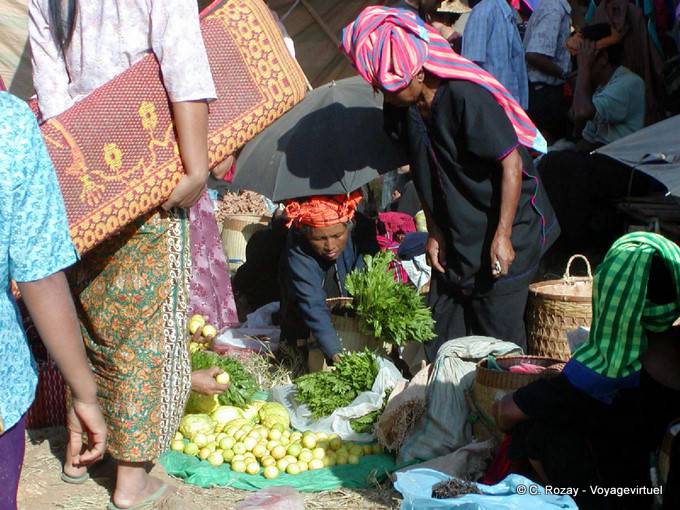 Vegetación Etal en el mercado Khaung Daing, Lago Inle - Myanmar (Birmania)