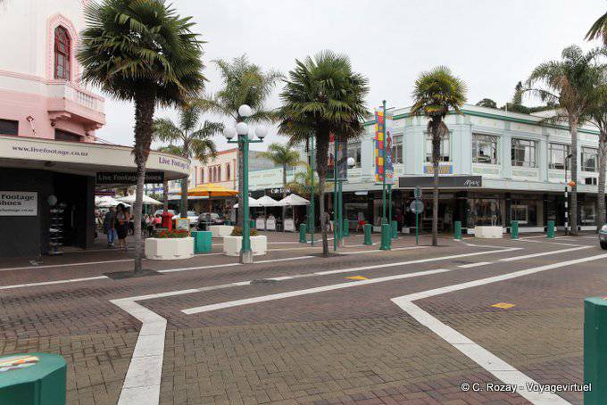 Palmeras y calle peatonal, Napier, Centro de la Ciudad, de la Costa Este - Nueva-Zelanda
