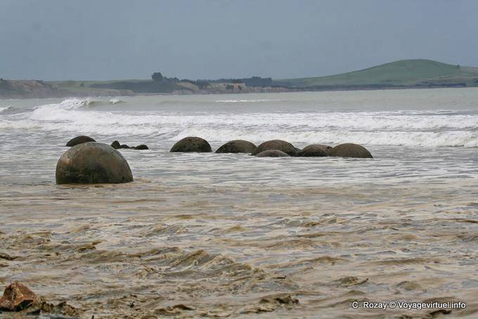 Esferas de alineación, Rocas Moeraki Scenic Reserve, Otago - Nueva-Zelanda